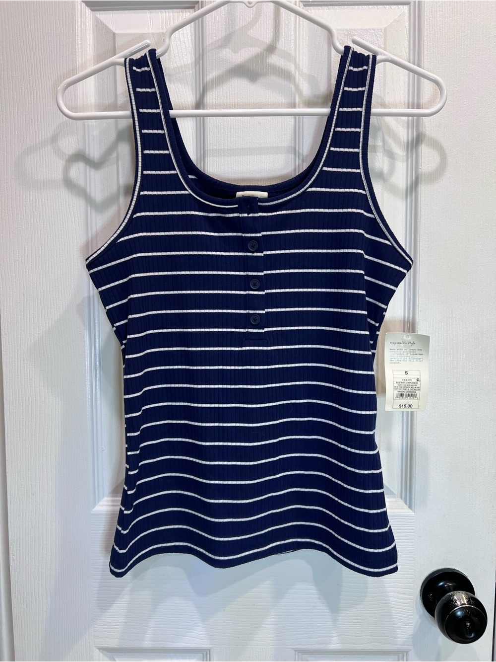 a new day Navy‎ and White Striped Ribbed Tank - Picture 2 of 6